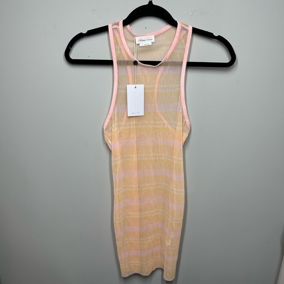 Lovers + Friends Orange Pink Striped Pleated Racerback Sheer Mesh Dress - Picture 1 of 6